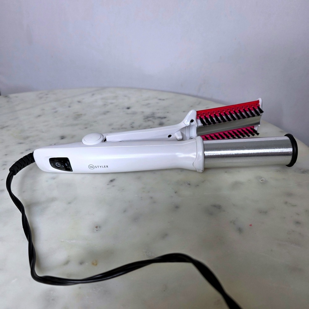 InStyler 2Way Pink Accnt Rotating Iron Hair Straightener Curler 00681 White